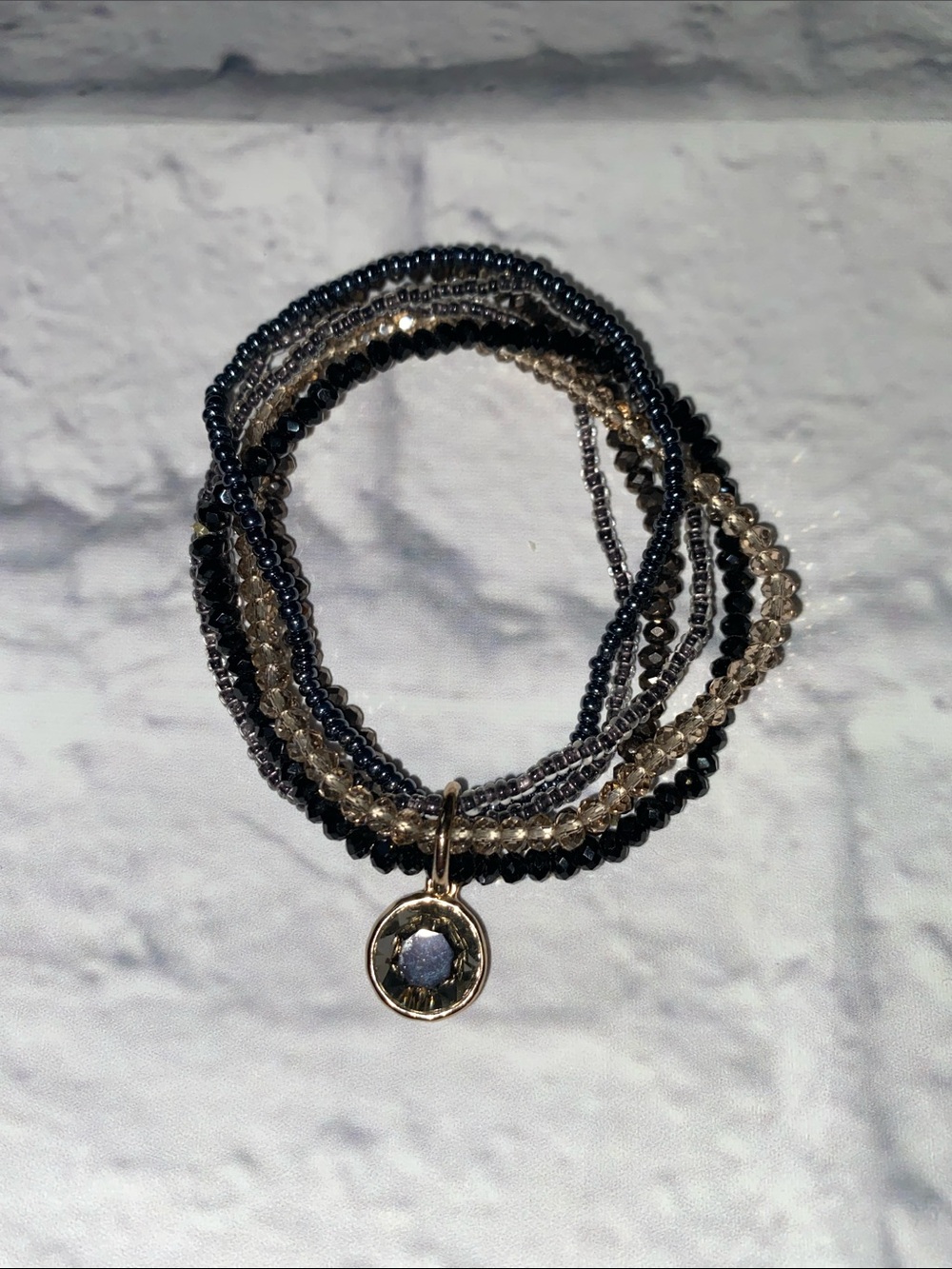 Multi-Strand Stretchy Beaded Bracelet with Gold Charm
